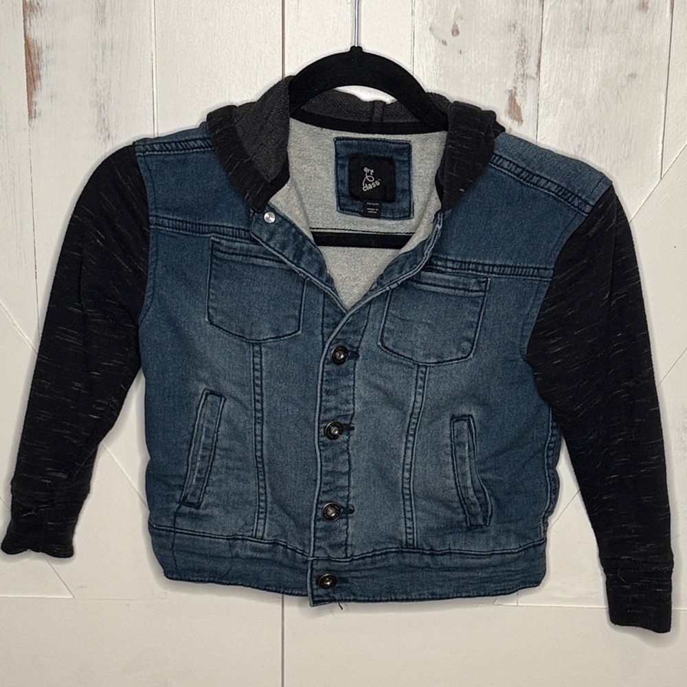 Art Class Blue Denim Jacket with Black Hooded Sleeves